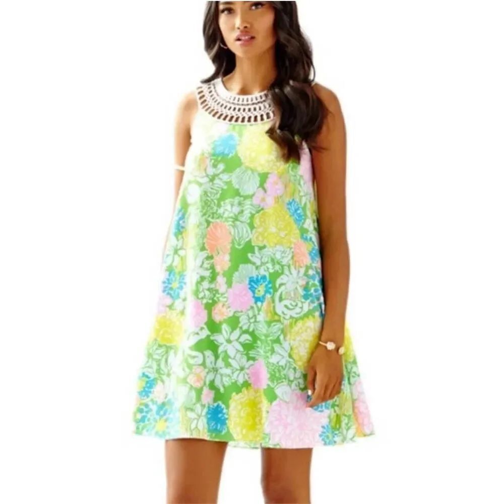 Lilly Pulitzer Jillie Hibiscus Stroll Floral Tank A-line Dress Size XS Flamingo